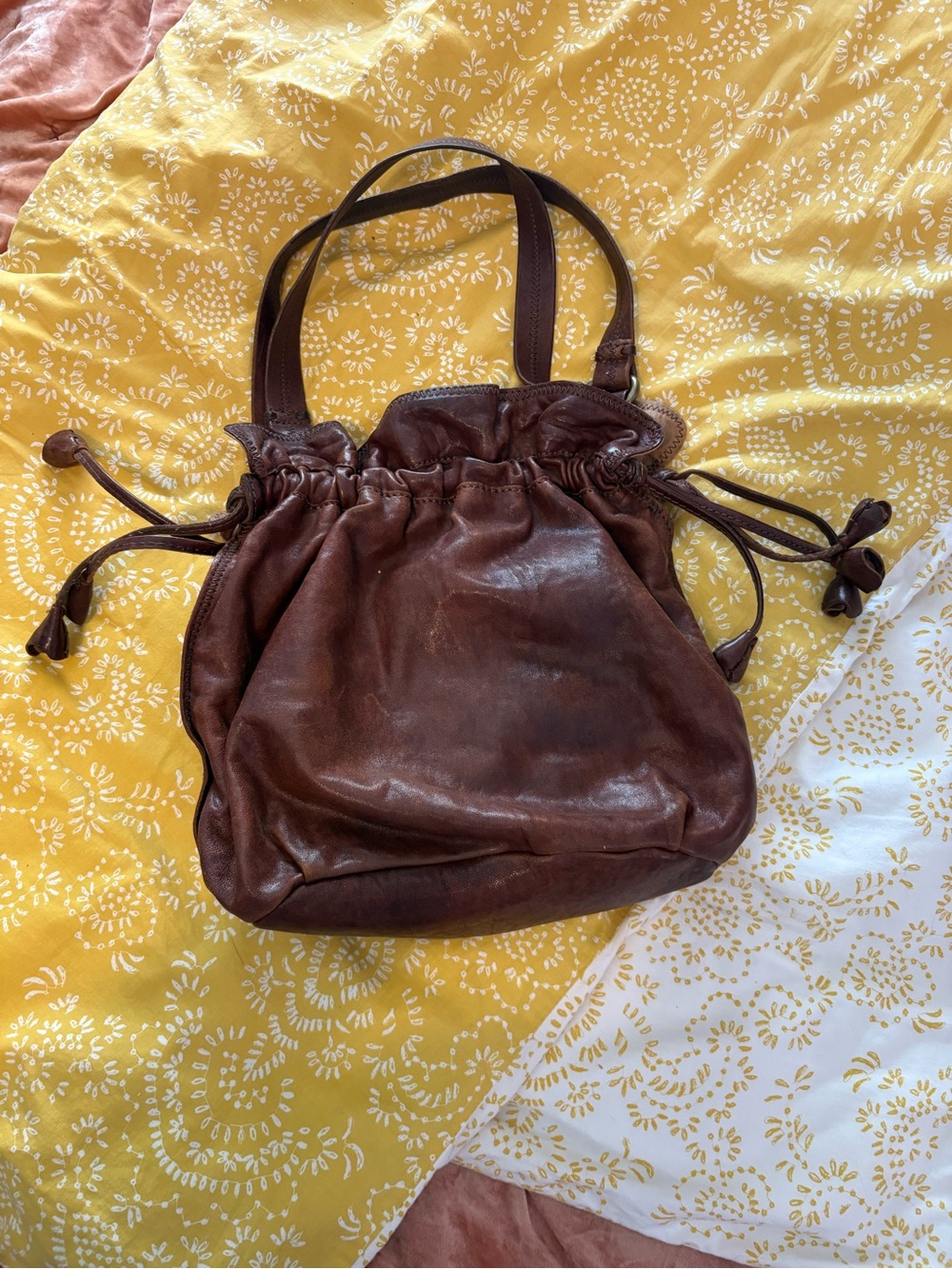 Lucky Brand Brown Leather Drawstring Shoulder Bag